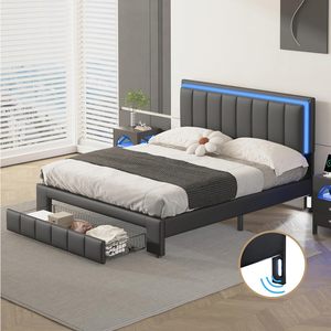 Moderno Versatile pianale imbottito a LED <span class=keywords><strong>letto</strong></span> di stoccaggio Queen Size con cassetto e <span class=keywords><strong>due</strong></span> luci notturne attivate dal movimento - Product Image 6