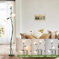Französische Landhausstil Retro Creme LED Stehlampe mit drei Köpfen und drei Farbtemperaturen für Wohnzimmer, Sofa, Schlafzimmer und Zuhause