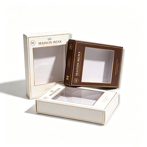 Boîte pliante en papier personnalisée OEM pour emballage de sous-vêtements, chaussettes, t-shirts et vêtements pour hommes avec fenêtre transparente - Product Image 4