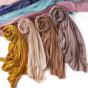 2024 Fashion stretchy cotton jersey hijab Scarf Long Muslim Shawl Plain Soft Turban Tie Head Wraps For Women Africa Headband