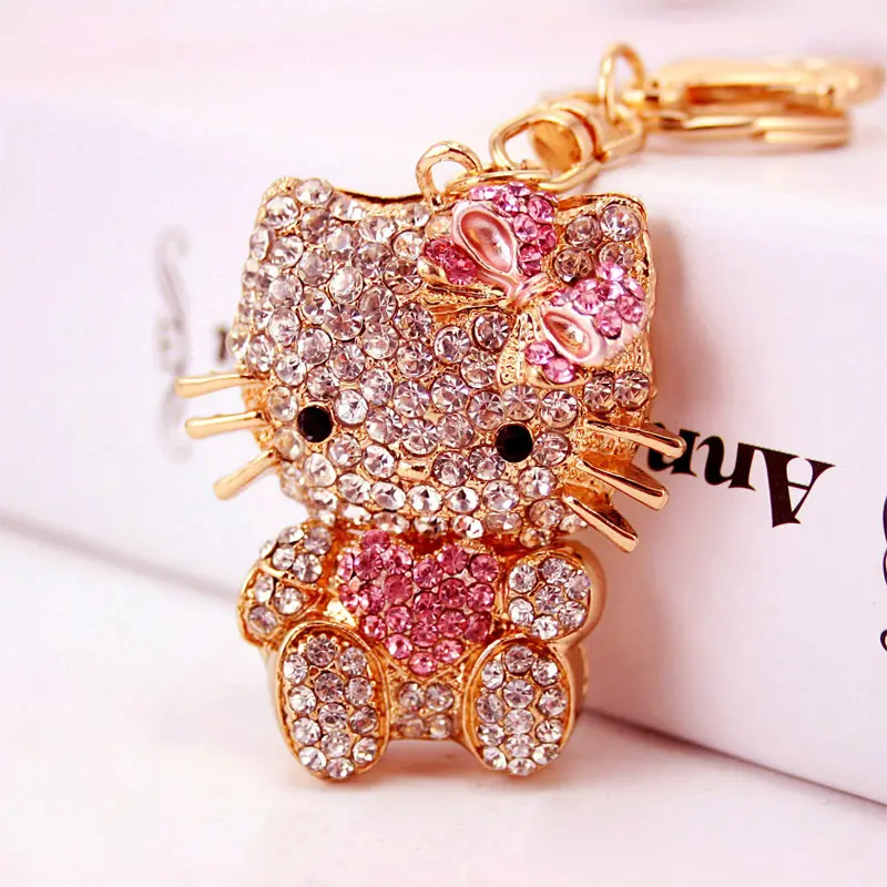 Crystal Hello Kitty Key Chain Cute Bunny Shape Rhinestone Sparkling Keychain Pendant Rabbit Keyring Charms for Women Girls