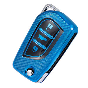 เคสกุญแจรถยนต์ลายคาร์บอนไฟเบอร์ TPU สำหรับ Toyota Corolla Auris Camry RAV4 <span class=keywords><strong>Yaris</strong></span> แบบ 3 ปุ่ม พร้อมปลอกป้องกันรีโมทอัจฉริยะ ของขวัญ - Product Image 1