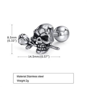 Pendientes de Acero Inoxidable para Hombre, Diseño de Calavera con Flor, Estilo Delicado y Moderno - Product Image 5