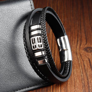 클래식 펑크 세련된 다층 손으로 짠 정품 소가죽 스테인레스 스틸 마그네틱 걸쇠 팔찌 보석 선물 - Product Image 3