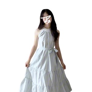 Sleeveless Halter Neck <b>Dress</b> <b>Elastic</b> Waist Breathable Long Summer Holiday Casual <b>Dress</b> - Product Image 5