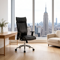 Chaise de bureau exécutive ergonomique moderne à dossier haut en alliage d'aluminium noir, pivotante, avec accoudoirs réglables, pour atelier, bureau à domicile, espace de travail