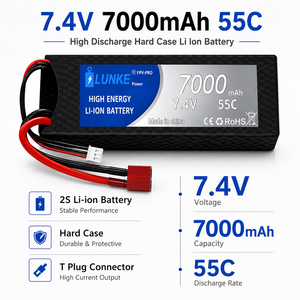 Lipo-batterij 2S 7.4V 7000mAh 55C Harde koffer Deans EC5 connector voor RC auto, vliegtuig, FPV, vrachtwagen, SCX10 102535 - Product Image 2
