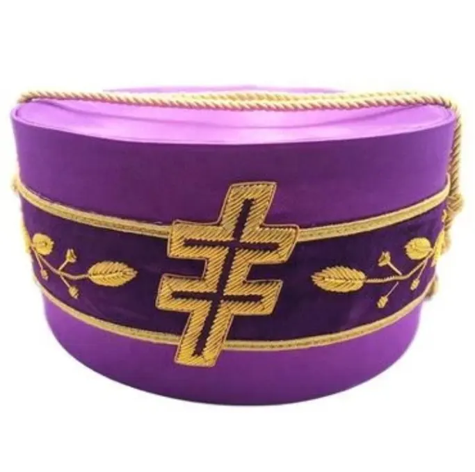 Gorro de corona masónica de 3rd grados, sombrero de copa escocesa púrpura, bulón bordado a mano