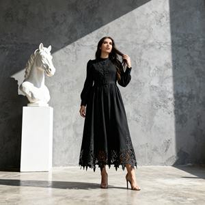 Vestido Abaya de Fiesta Elegante y Modesto de Poliéster de un Solo Color Personalizado al por Mayor para Mujeres Musulmanas - Product Image 3