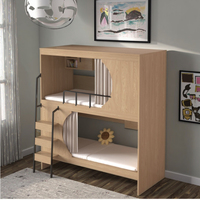 Litera de madera maciza de tamaño completo con cuatro cajones, barandilla de seguridad y escaleras para albergues juveniles, dormitorios y apartamentos para adultos.