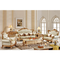 Meubles européens, luxe royal, bois massif, salon antique, villa, canapé en cuir véritable, ensemble Cama