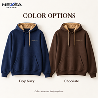 Sweat-shirts et sweats à capuche pour hommes en coton bleu marine foncé personnalisés sous marque privée, avec doublure de capuche contrastante kaki, cordon de serrage et motif graphique en lettres, style décontracté