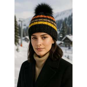 หมวกไหมพรมนำเข้าพร้อมพู่สีดำและซับในขนสัตว์ BERE1133 - Product Image 2