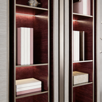 Escritorio de Oficina en Casa de Lujo con Estantería LED, Superficie de Madera, Base de Terciopelo, Estación de Trabajo Ejecutiva Personalizada, Ecológica, para Hotel o Apartamento
