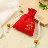 Pochette à cordon en lin de jute écologique Chinoiserie de haute qualité avec perles emballage cadeau à usage multiple