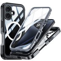 Étui de téléphone portable en verre trempé 9H de haute qualité pour iPhone 16 Plus 15 Pro Max Transparent 360 couverture de charge magnétique