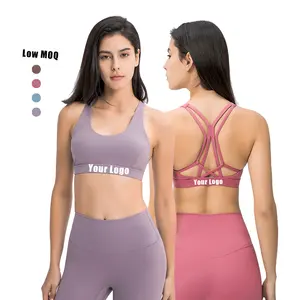 Высокоэффективные розовые бюстгальтеры для йоги с открытой спиной, Бесшовные Спортивные Бюстгальтеры с перекрестной спиной и ремешками с логотипом