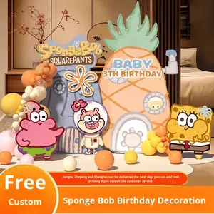 Sünger Bob Kare Pantolon Temalı Doğum Günü Sahne Dekorasyonu Çocuk Partisi Atmosferi Balonları Lüks Arka Plan Duvarı KT Levha - Product Image 4