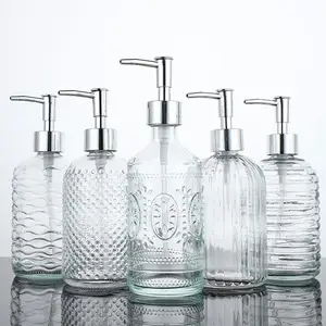 330毫升400毫升500毫升透明玻璃压制洗手液肥皂瓶，带泵，用于家庭度假酒店分配容器