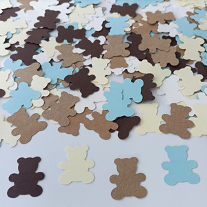 100PCS Confettis en forme d'ours pour baby shower, confettis en papier bleu et marron pour garçon et fille, décorations de table pour fête à domicile SP-27 - Product Image 1