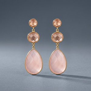 ต่างหูห้อยประดับควอตซ์สีชมพูแบบใหม่ ดีไซน์ทันสมัย ชุบทอง 14k - Product Image 2