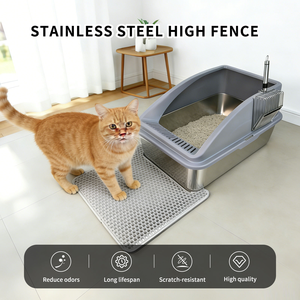 <span class=keywords><strong>Bac</strong></span> à <span class=keywords><strong>litière</strong></span> pour chat en acier inoxydable avec couvercle, côtés hauts, <span class=keywords><strong>fond</strong></span> antiadhésif, comprend un tapis à <span class=keywords><strong>litière</strong></span> et une pelle en métal - Facile à nettoyer, capacité de 65 L - Product Image 3