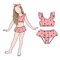 Conjunto de Bikini a Cuadros Moderno y Lindo para Niñas, Top Corto sin Mangas y Falda Corta con Estampado Digital