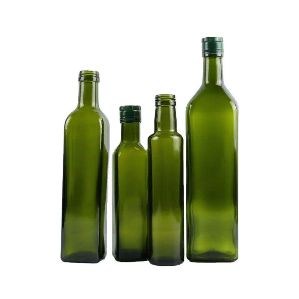 Ucuz fiyat yemeklik yağ sosu kullanılan 250ml 500ml 750ml yeşil ve kahverengi şeffaf zeytinyağı cam şişeler