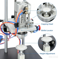 Machine de scellage semi-automatique pneumatique pour bouteilles en verre avec composants à roulements