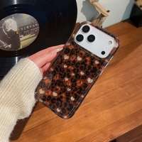 Coque de téléphone portable tendance motif léopard Love pour iPhone 17 16 15 Pro Max, brillante IMD, mignonne, dorée, Ins, bling, coque arrière robuste
