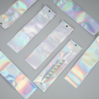 Pochette Ziplock en Film Laser Holographique Coloré Yin Yang pour Étui de Téléphone, Câble de Données, Pinceau de Maquillage, Emballage