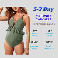 Maillot de bain de maternité personnalisé pour femmes enceintes, col en V, découpe échelle, avec volant à nouer à la taille, pour la plage et la piscine