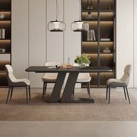 Ensemble table et chaises de salle à manger rectangulaire en marbre noir minimaliste moderne, 6 places, pieds en métal, écologique, compact, salons