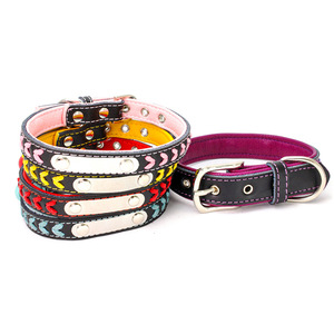 PU Hunde leder halsband mit Metall-ID-Tag Anti Lost Geflochtene Hunde halsbänder Weich gepolstertes Hunde halsband und Leinen-Set - Product Image 3