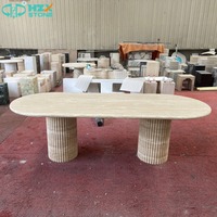 HZX Personnalisation Pierre Naturelle Ovale pour Cuisine, Meubles de Restaurant, Pierre Marbre pour Table à Manger en Travertin