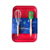 MIXWARES 4-Piece Carbon Steel Non-Stick Eco-Friendly Kitchen Gadget Set Christmas Baking-Customizable Cake Pan Silicone Spatula.