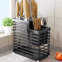 Support multifonctionnel durable en acier inoxydable pour couteaux et planches à découper, avec porte-ustensiles de cuisine et porte-baguettes