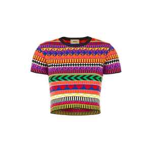 Article de créateur de haute qualité de qualité supérieure motif géométrique T-shirt en coton tricoté multicolore Akep pour femme - Product Image 1