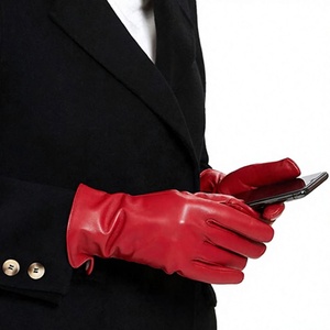 LONG MISSION INDUSTRY LMI-LG-<b>12</b> Red Leather Wrist Length Plain Style Touchscreen Eco-Friendly Fur Lined Gloves for Four Seasons - Product Image 6