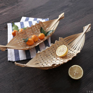 Plateau jetable en bambou tressé pour cuisine, mini panier à sushi et à pain en bambou, forme de bateau, GIA NGUYEN SR-CSBB - Product Image 2