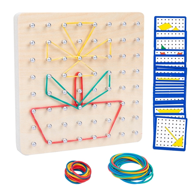 QINGTANG CRAFTS Wooden Nail Board Pattern Creative Educational Toy Geoboard for 2-4 & 5-7 Years Unisex Hands-On Learning