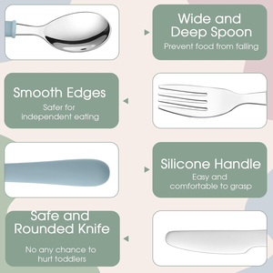 Toddler đồ dùng trẻ em bạc với Silicone xử lý thép không gỉ Toddler muỗng nĩa Knife <span class=keywords><strong>Set</strong></span> trẻ em <span class=keywords><strong>Flatware</strong></span> <span class=keywords><strong>Set</strong></span> - Product Image 4