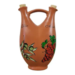 Botella de cerámica de dos lados para aceite y vinagre, tapas de tapón de corcho, contenedor de condimentos de Cruet pintados italianos, decoración de estilo Tuscan