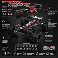 Camion monstre RC 4x4 1:16 2,4 GHz avec 3 vitesses, voiture de course à LED, buggy électrique haute vitesse, jouet de loisir pour enfants avec chargeur