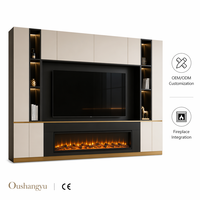 Système mural TV en bois de style italien de luxe avec foyer électrique intégré et éclairage LED intelligent pour salon et villa
