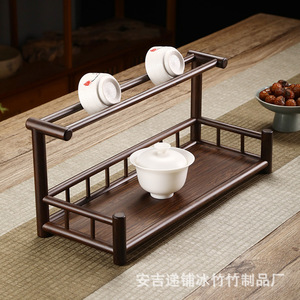 Bamboo Double Layer <b>Tea</b> Rack Storage <b>Stand</b> For Teapot Gaiwan Display Multi Functional Handmade Standing Type - Product Image 2
