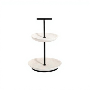 Soporte de dos niveles para servir pasteles de hierro y mármol con la mejor calidad, soporte redondo para pasteles y aperitivos al mejor precio. - Product Image 1