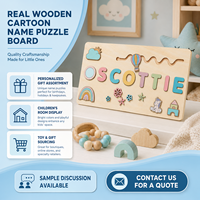 Puzzle en bois éducatif personnalisé sur le thème des dessins animés avec lettres amovibles pour les enfants de 0 à 24 mois, unisexe