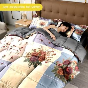 Ensemble de couette rétro luxueux à motifs floraux patchwork, toutes saisons, chaleur et confort, literie élégante pour chambre principale, taille Queen/King - Product Image 2