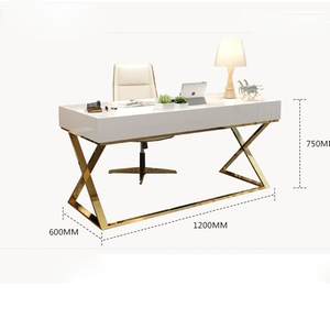 Escritorio de ordenador para sala de estudio nórdico de lujo, mesa de oficina de acero inoxidable con acabado brillante, escritorio de información de belleza médica - Product Image 6
